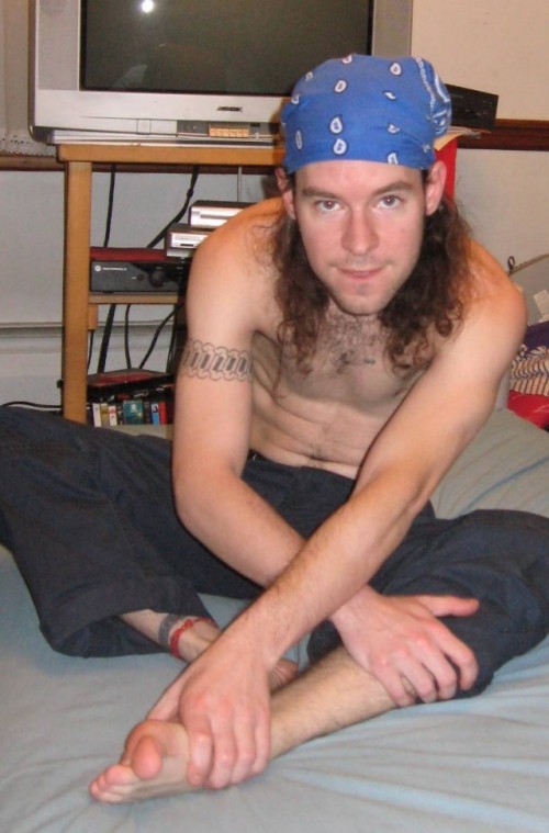 bandana, shirtless, and bare feet